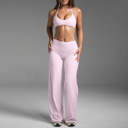 Halter Neck Sports Bra with Straight Leg Pants Set