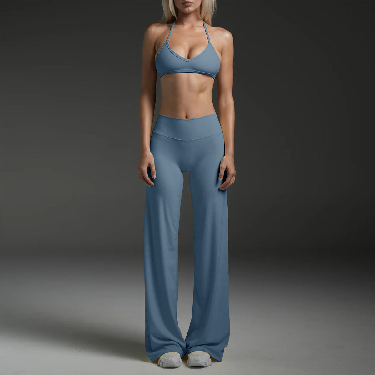 Halter Neck Sports Bra with Straight Leg Pants Set