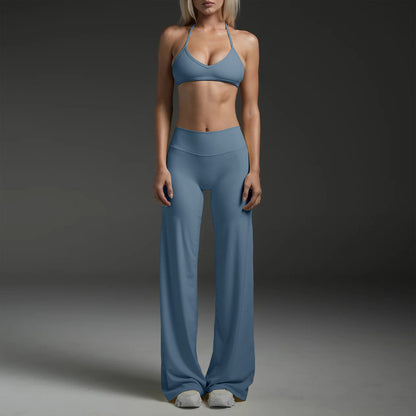 Halter Neck Sports Bra with Straight Leg Pants Set
