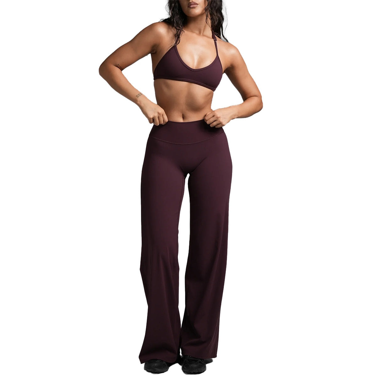 Halter Neck Sports Bra with Straight Leg Pants Set
