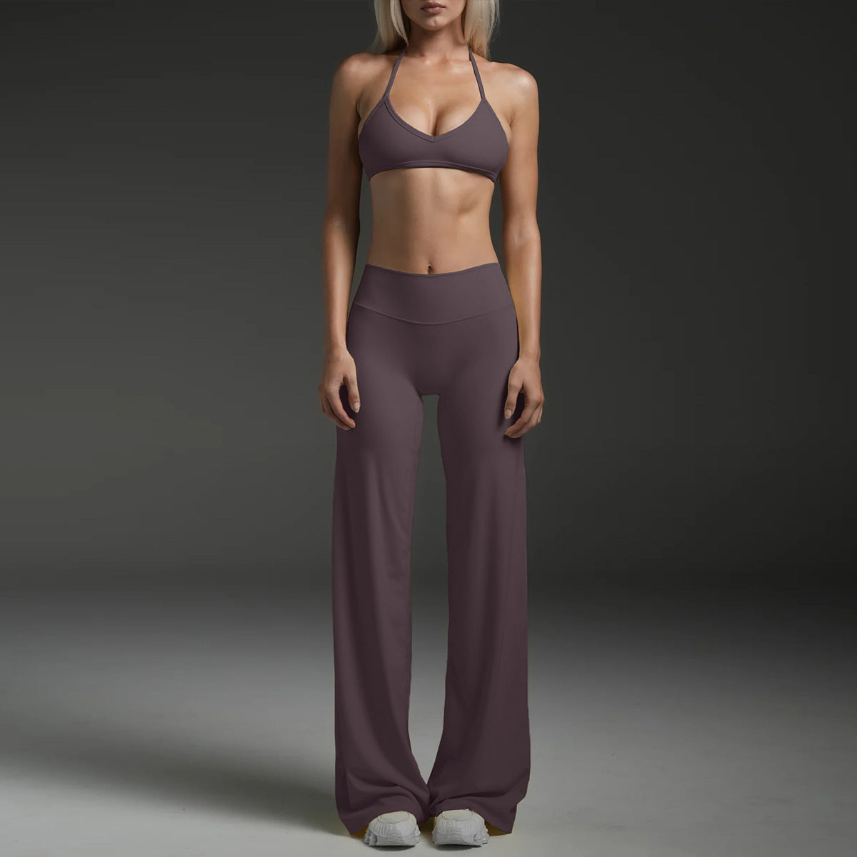 Halter Neck Sports Bra with Straight Leg Pants Set