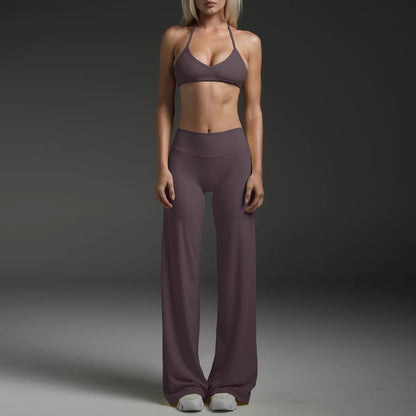 Halter Neck Sports Bra with Straight Leg Pants Set