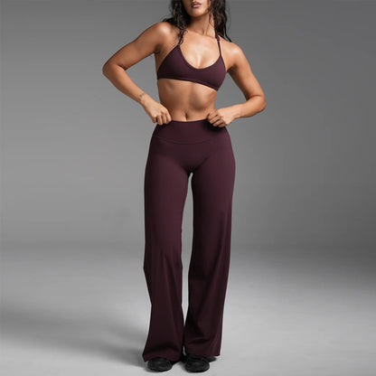 Halter Neck Sports Bra with Straight Leg Pants Set