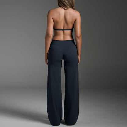Halter Neck Sports Bra with Straight Leg Pants Set