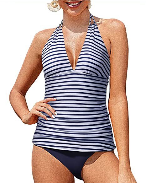 Halter Neck Two Piece Swimsuit with Tummy Control