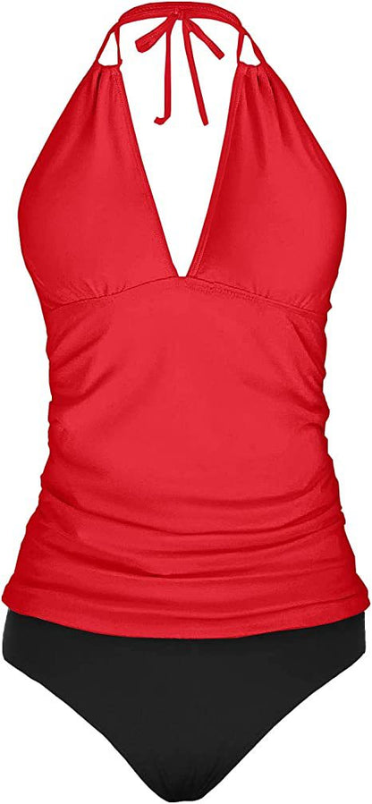 Halter Neck Two Piece Swimsuit with Tummy Control
