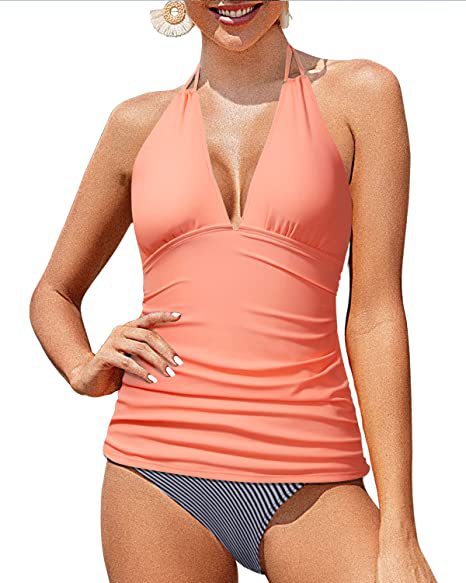 Halter Neck Two Piece Swimsuit with Tummy Control