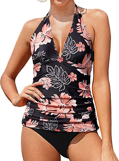 Halter Neck Two Piece Swimsuit with Tummy Control