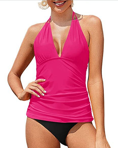 Halter Neck Two Piece Swimsuit with Tummy Control