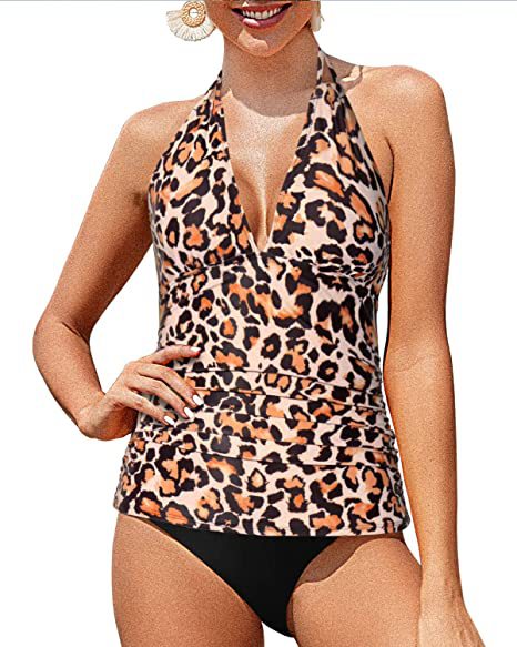 Halter Neck Two Piece Swimsuit with Tummy Control