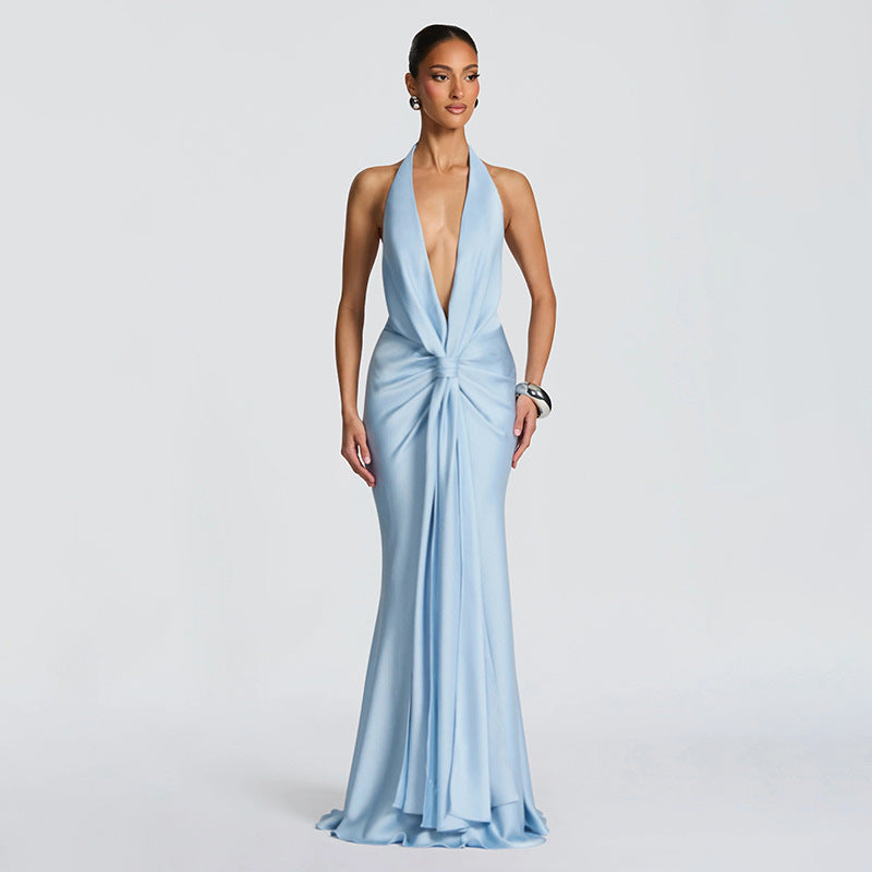 Halterneck Backless Pleated Dress