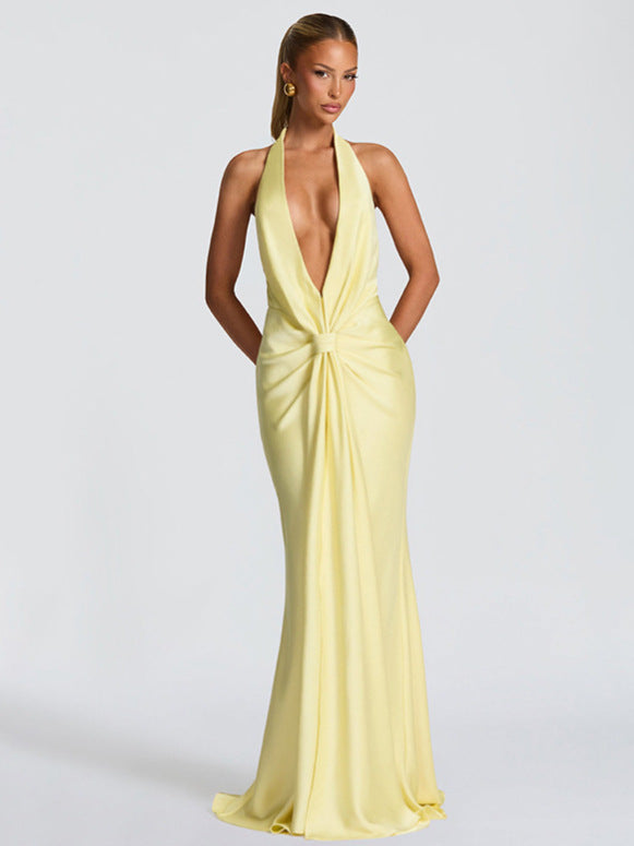 Halterneck Backless Pleated Dress