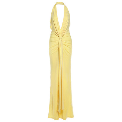 Halterneck Backless Pleated Dress