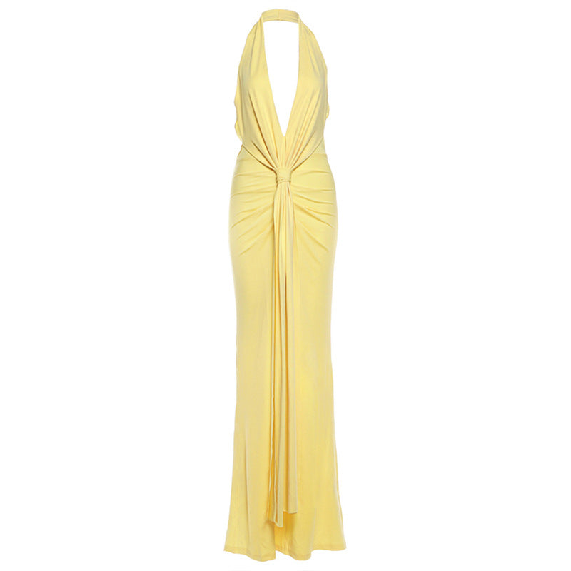 Halterneck Backless Pleated Dress