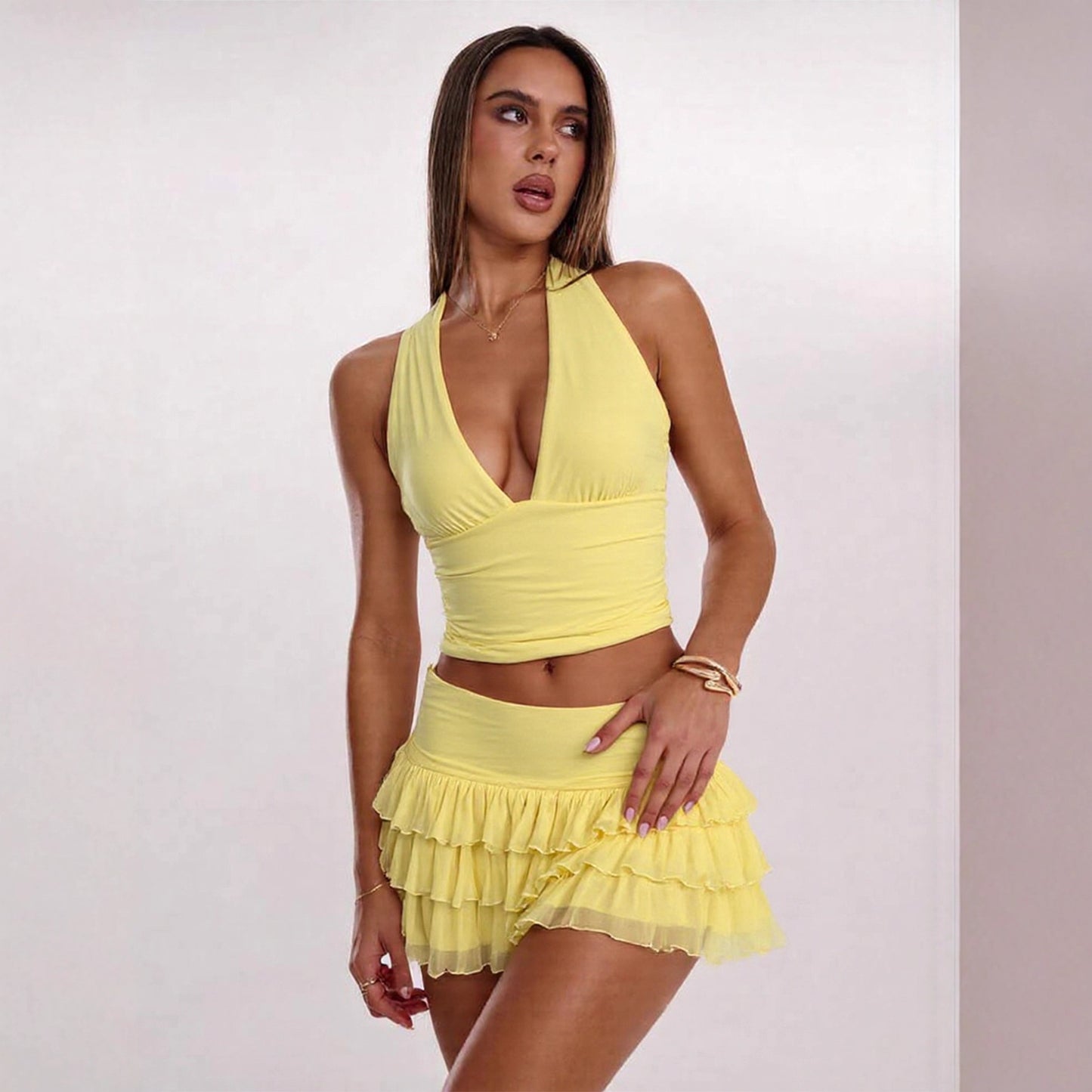 Halterneck Pleated Skirt Set