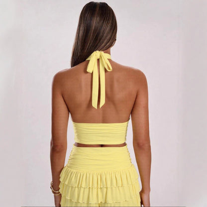 Halterneck Pleated Skirt Set