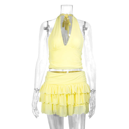 Halterneck Pleated Skirt Set