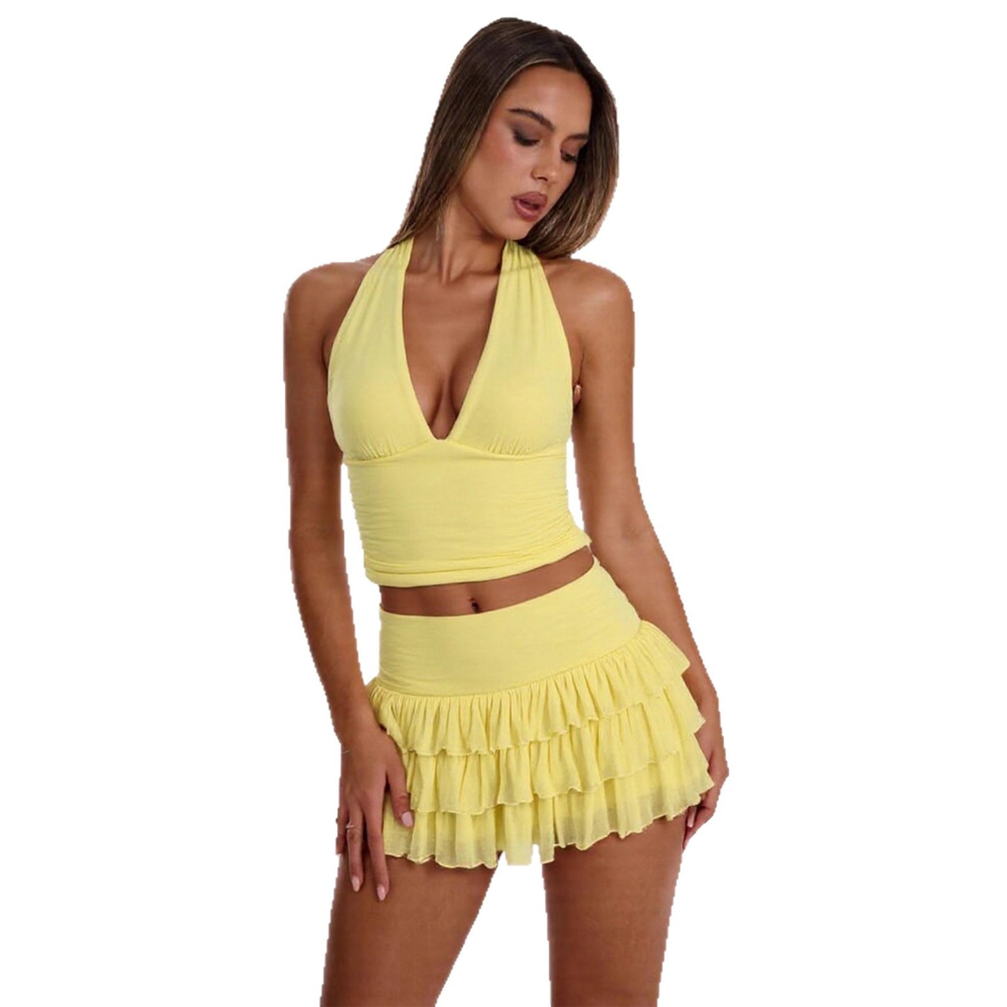Halterneck Pleated Skirt Set