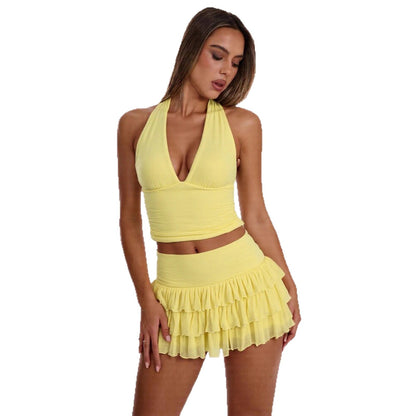 Halterneck Pleated Skirt Set