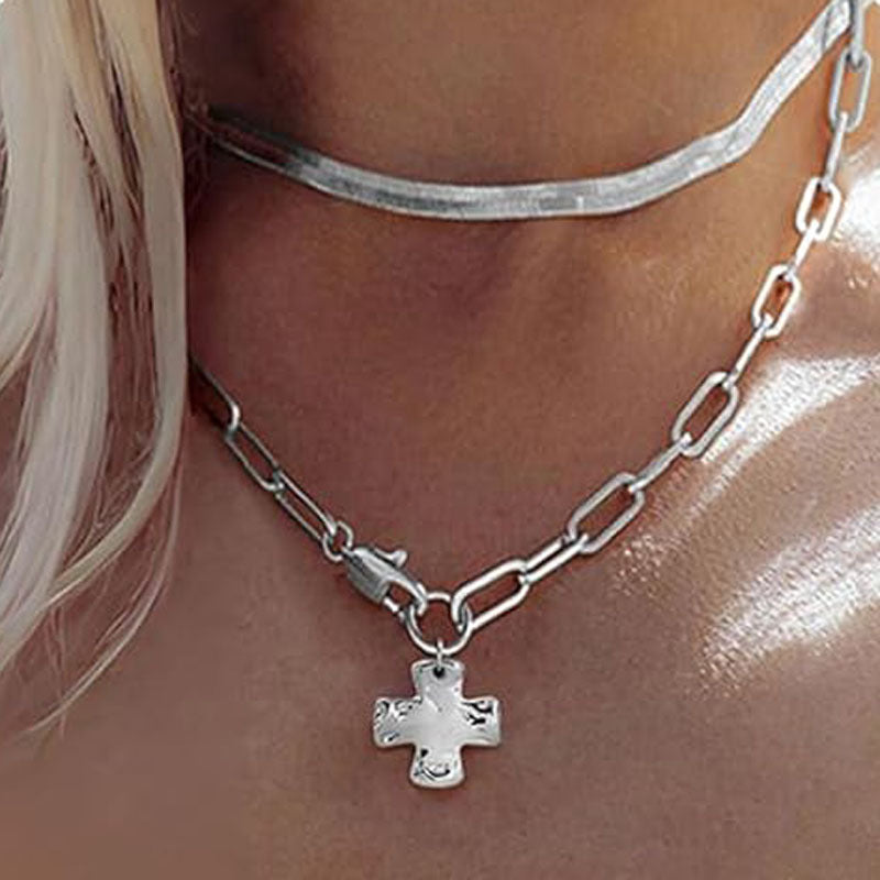 Hammered Cross Pendant Necklace