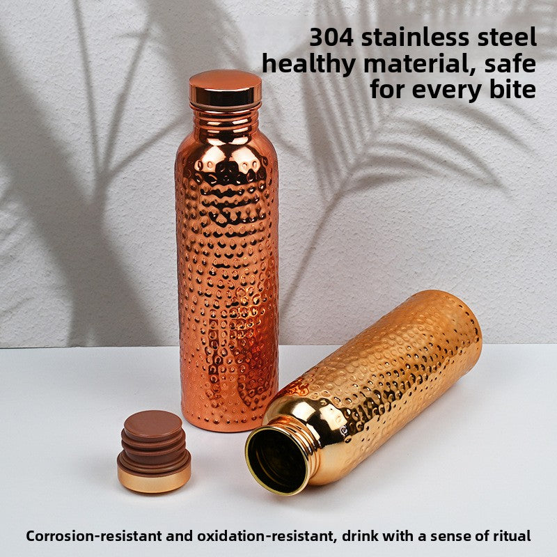 Hammered Electroplated Copper Reusable Water Bottle with Portable Bag