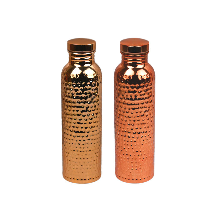 Hammered Electroplated Copper Reusable Water Bottle with Portable Bag
