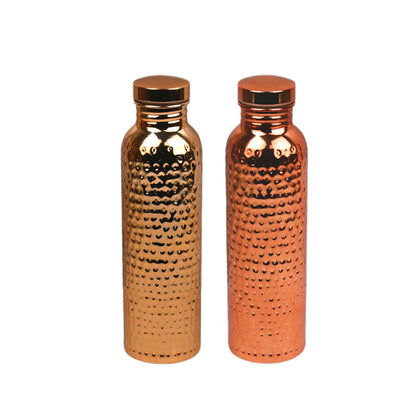 Hammered Electroplated Copper Reusable Water Bottle with Portable Bag
