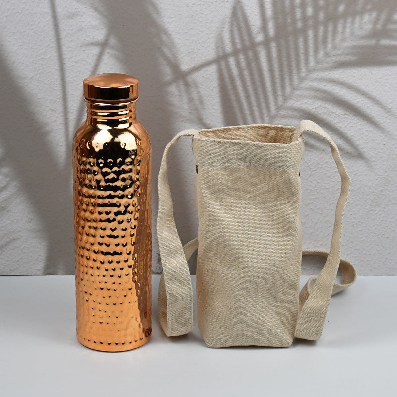 Hammered Electroplated Copper Reusable Water Bottle with Portable Bag