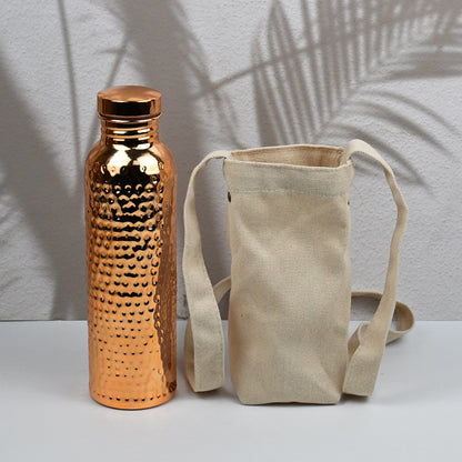 Hammered Electroplated Copper Reusable Water Bottle with Portable Bag