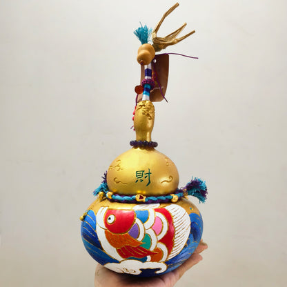 Hand-Carved Gourd Ornament with Pyrography Design
