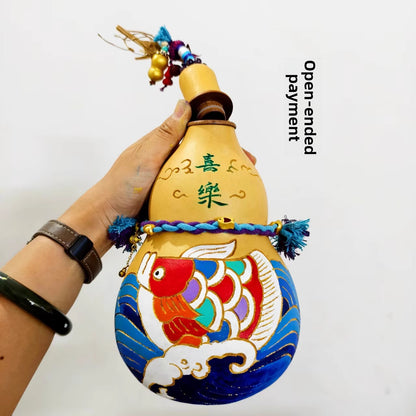 Hand-Carved Gourd Ornament with Pyrography Design