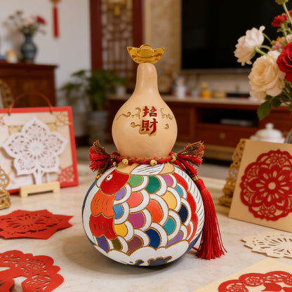 Hand-Carved Gourd Ornament with Pyrography Design