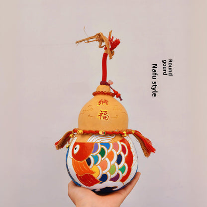 Hand-Carved Gourd Ornament with Pyrography Design