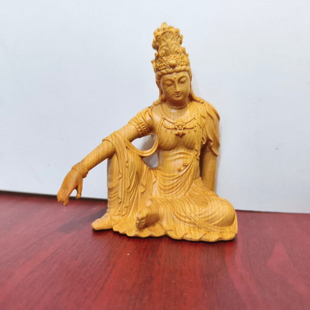 Hand Carved Guanyin Bodhisattva Wooden Statue Home Decor