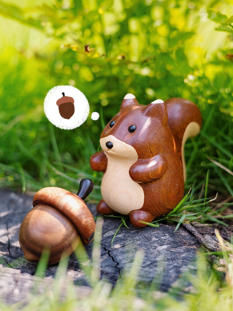 Hand Carved Squirrel Wood Desktop Ornament