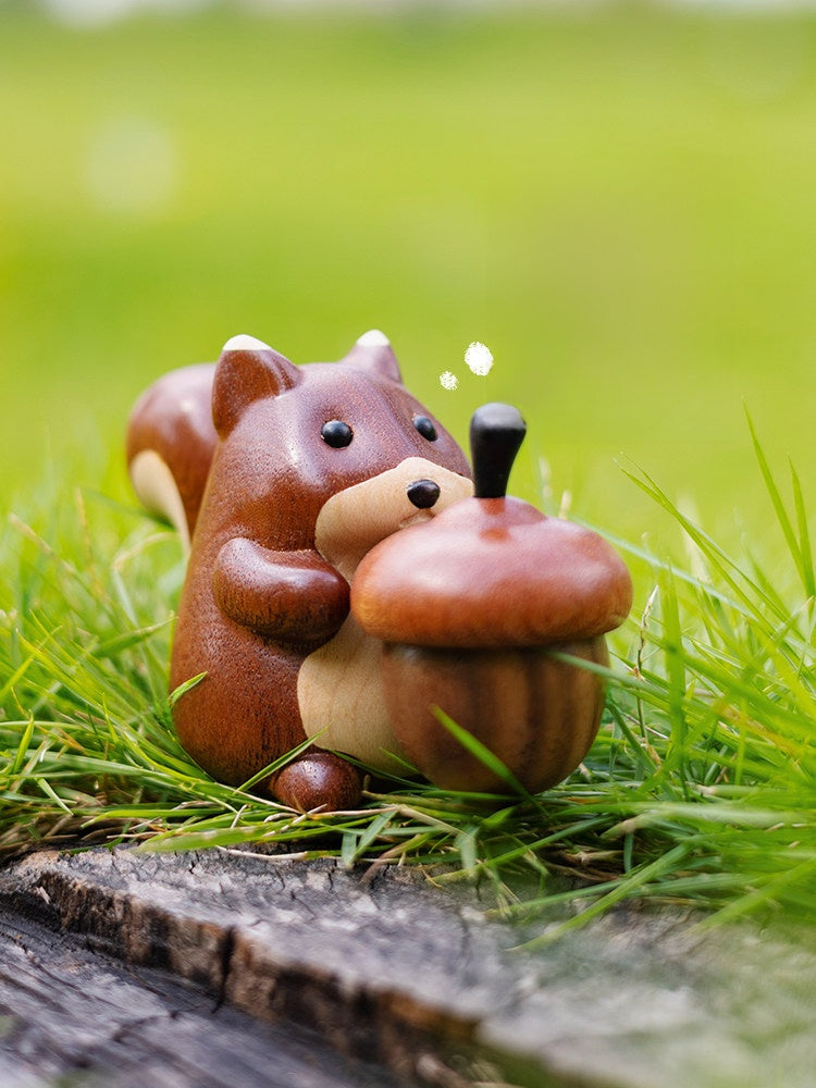 Hand Carved Squirrel Wood Desktop Ornament