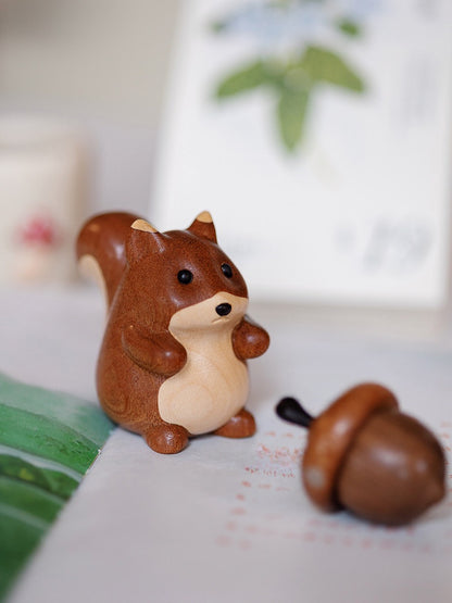 Hand Carved Squirrel Wood Desktop Ornament
