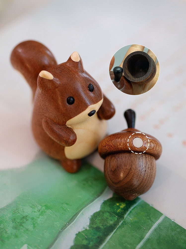 Hand Carved Squirrel Wood Desktop Ornament