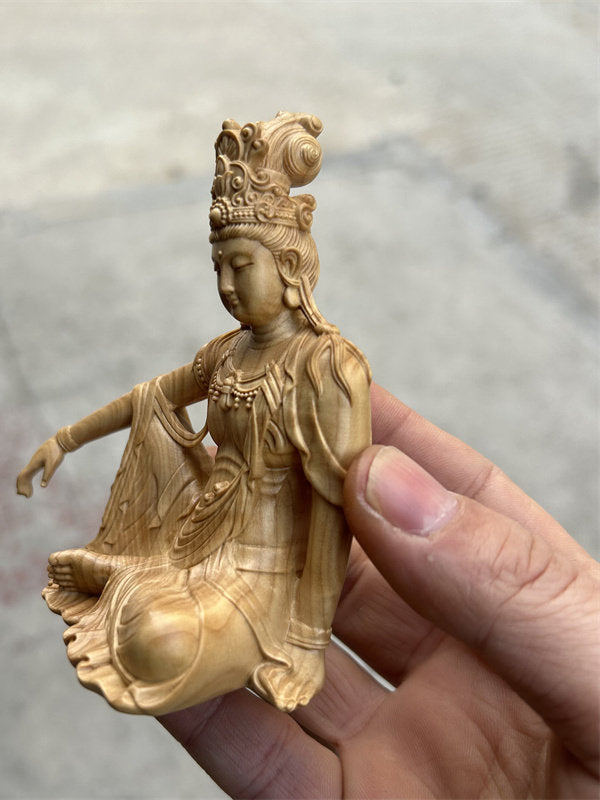 Hand Carved Wooden Guanyin Bodhisattva Statue