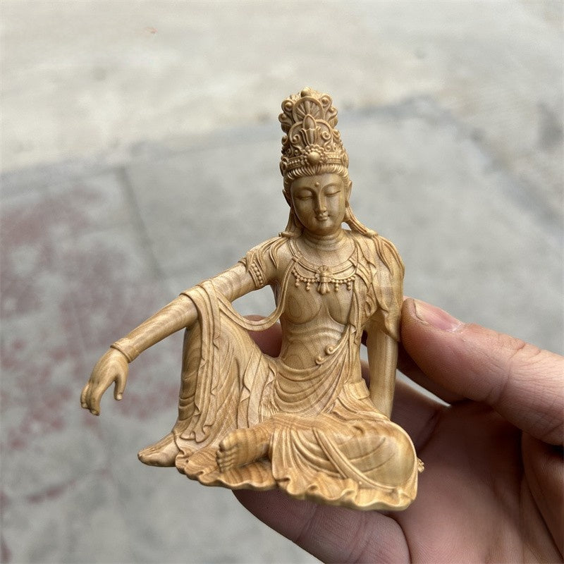 Hand Carved Wooden Guanyin Bodhisattva Statue
