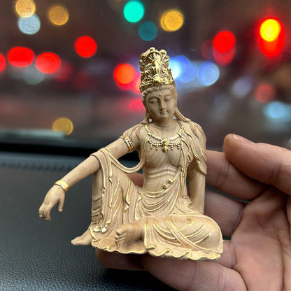 Hand Carved Wooden Guanyin Bodhisattva Statue