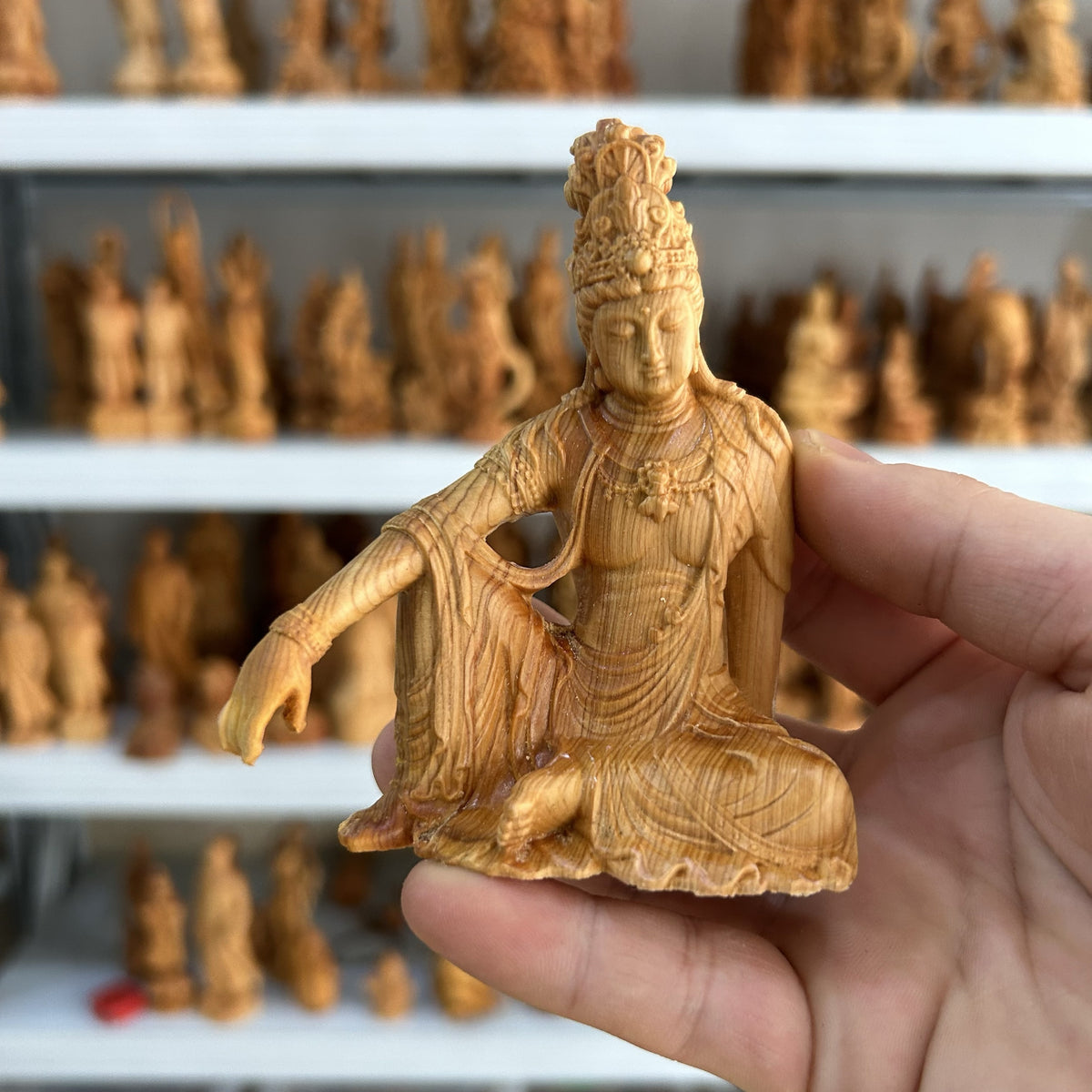 Hand Carved Wooden Guanyin Bodhisattva Statue