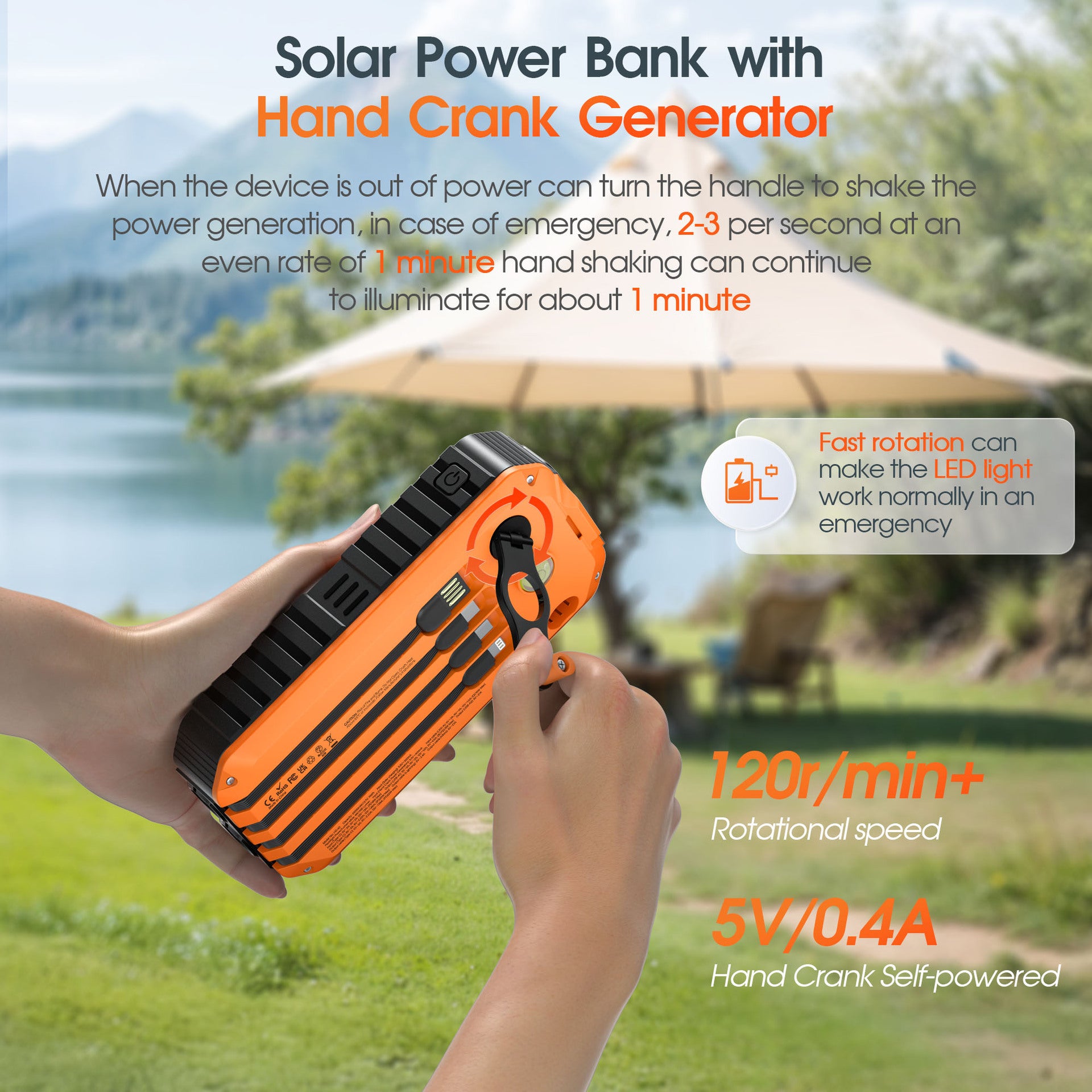 Hand Crank Solar Power Bank with 20000mAh Capacity