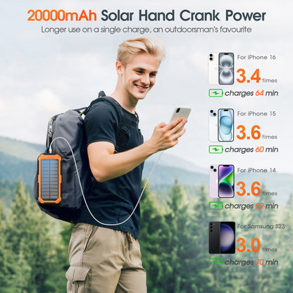 Hand Crank Solar Power Bank with 20000mAh Capacity