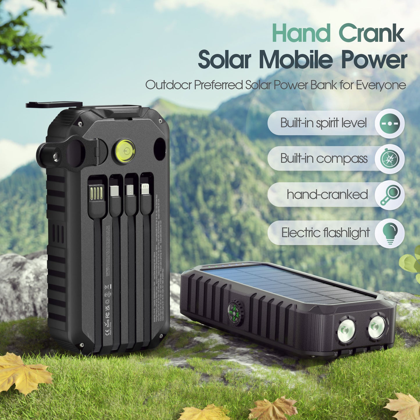 Hand Crank Solar Power Bank with 20000mAh Capacity