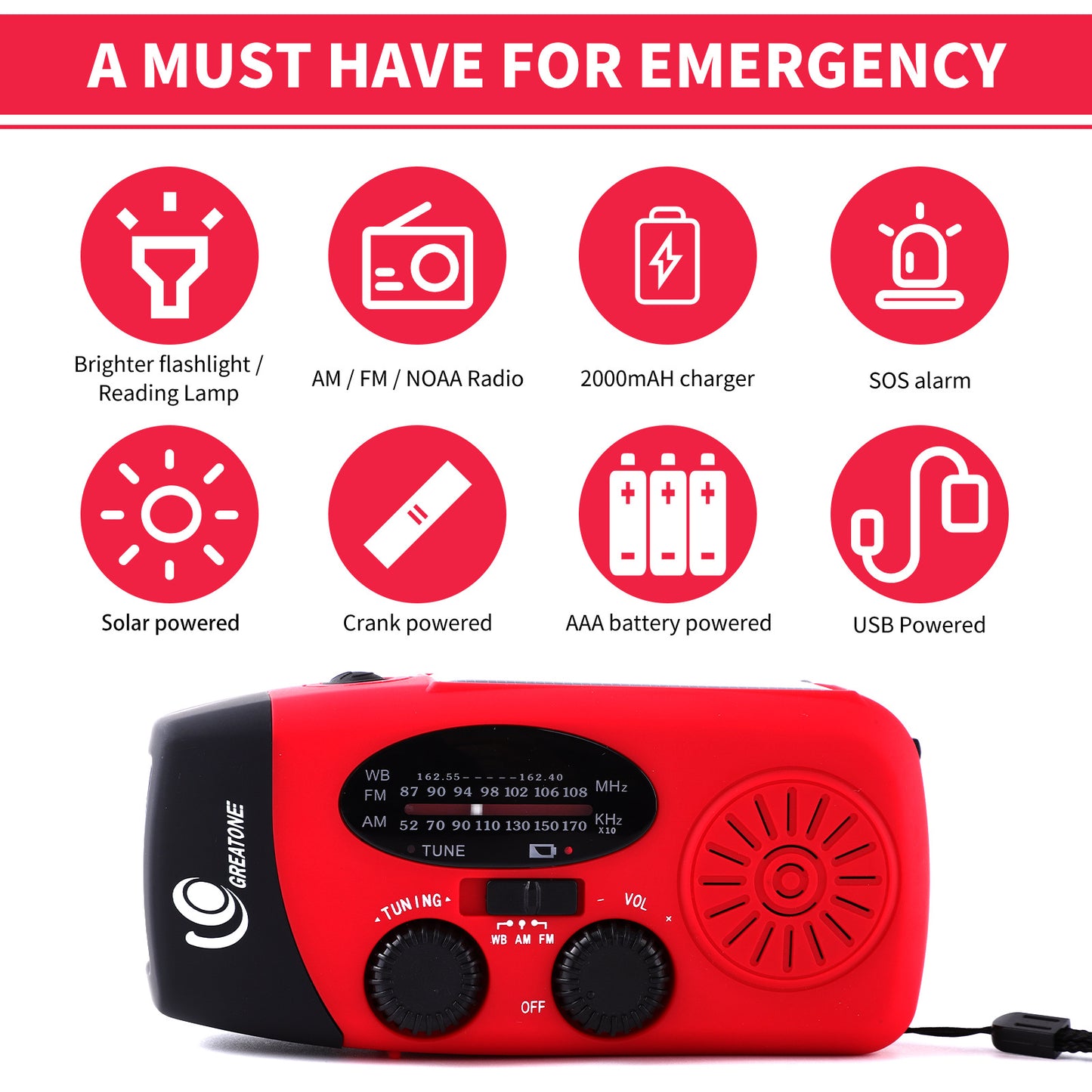 Hand-crank solar-powered radio
