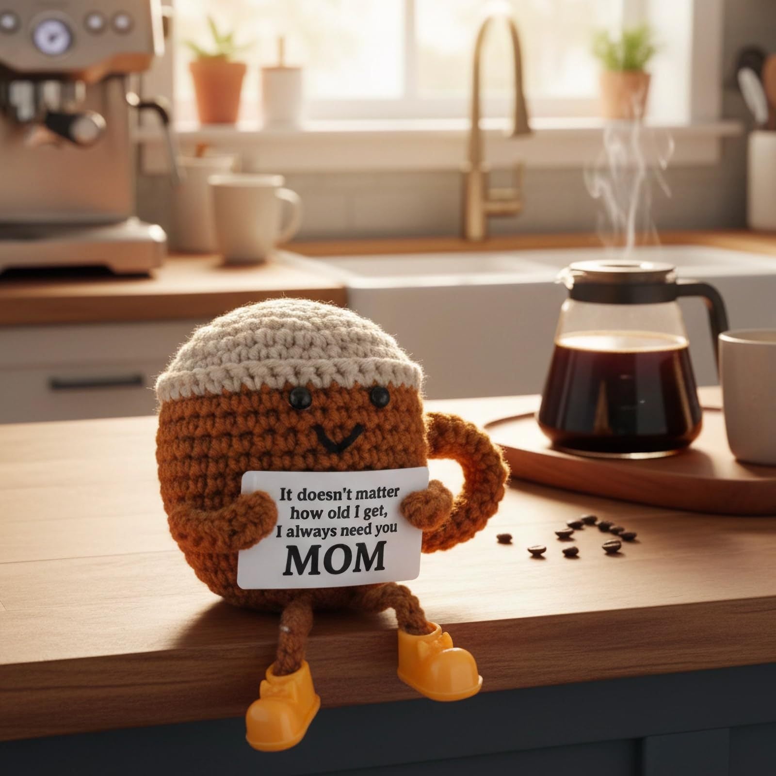 Hand-Crocheted Coffee Cup Doll with Long Legs