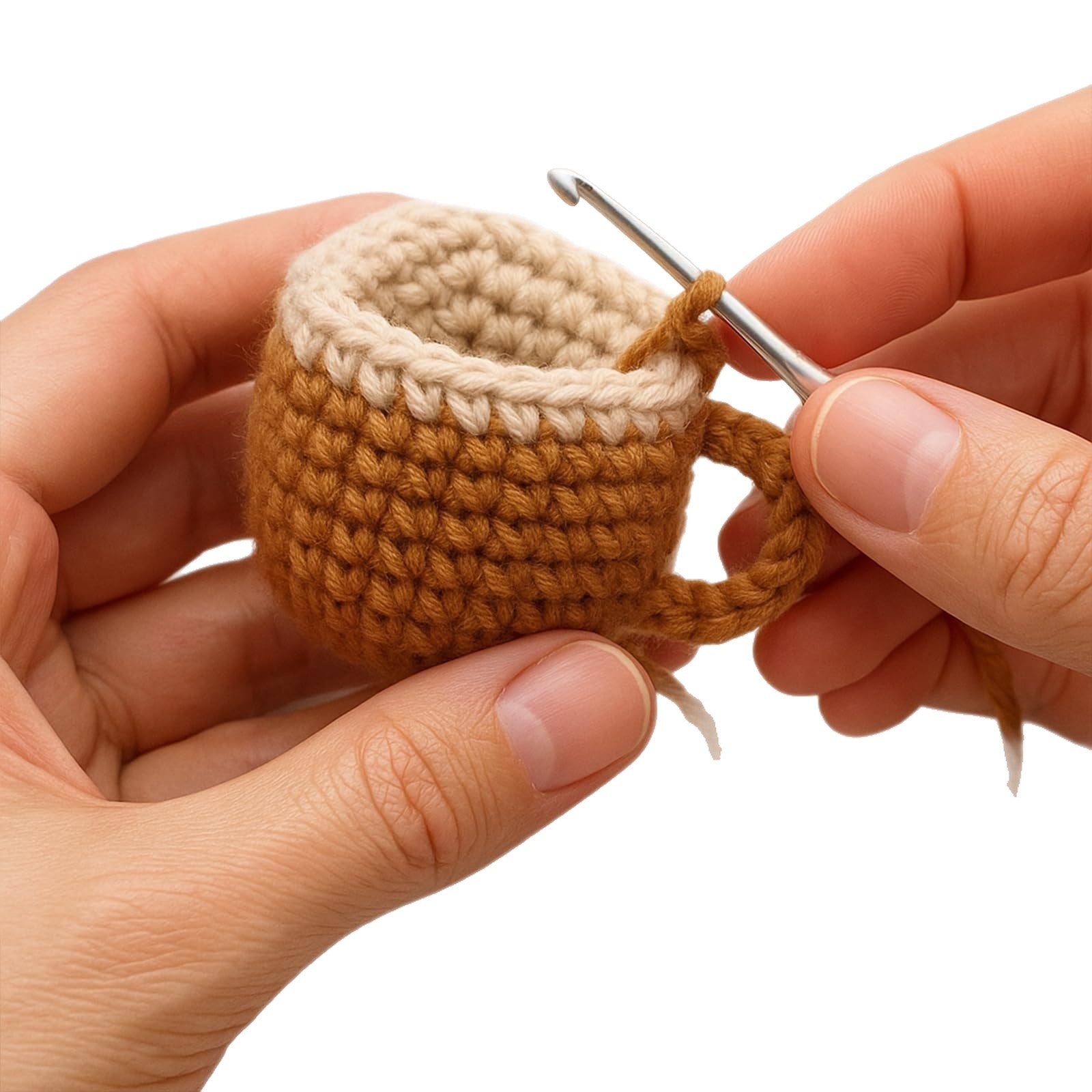 Hand-Crocheted Coffee Cup Doll with Long Legs