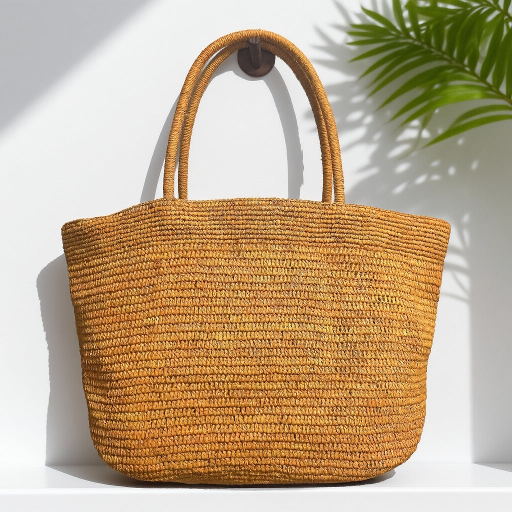Hand-Crocheted Raffia Tote Bag