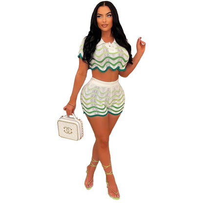 Hand Knitted Casual Shorts Set